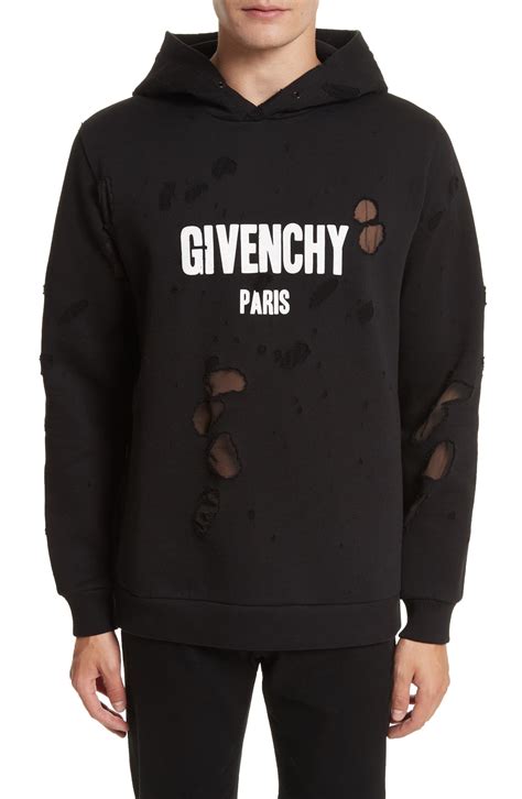 givenchy hoodie blue ripped|Givenchy hoodie distressed.